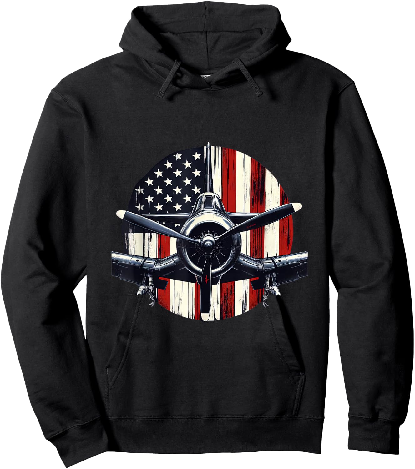 F4U Corsair WW2 Airplane Distressed US Flag Warbird Hoodie - Hoodie | Black