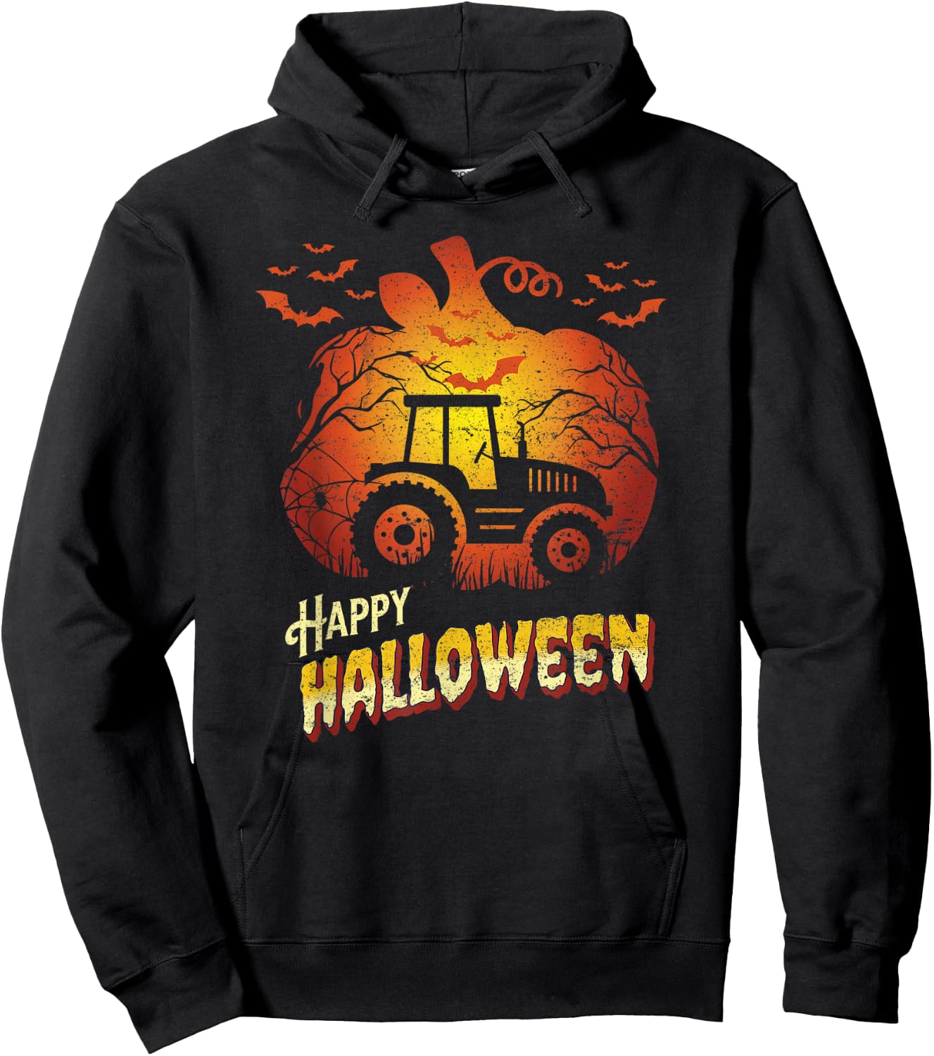 Tractor Silhouette Happy Halloween Farming Farmer Farm Hoodie - Hoodie | Black