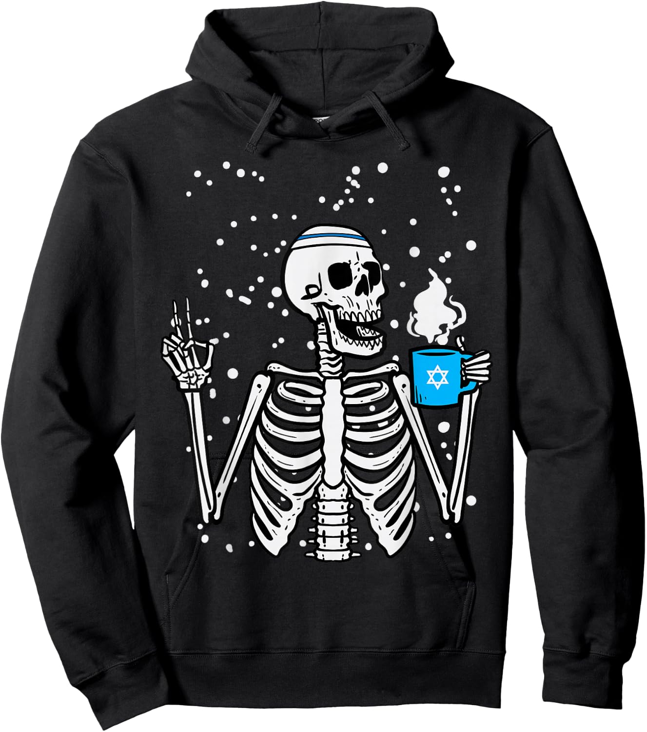 Hanukkah Skeleton Coffee Peace Chanukah Men Women Kids Youth Hoodie - Hoodie | Black