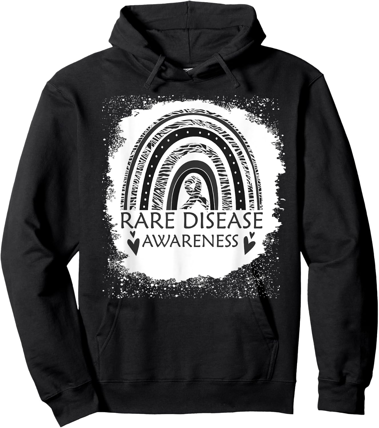 Rare Disease Awareness Bleached Rainbow Zebra Ribbon Men Hoodie - Hoodie | Black