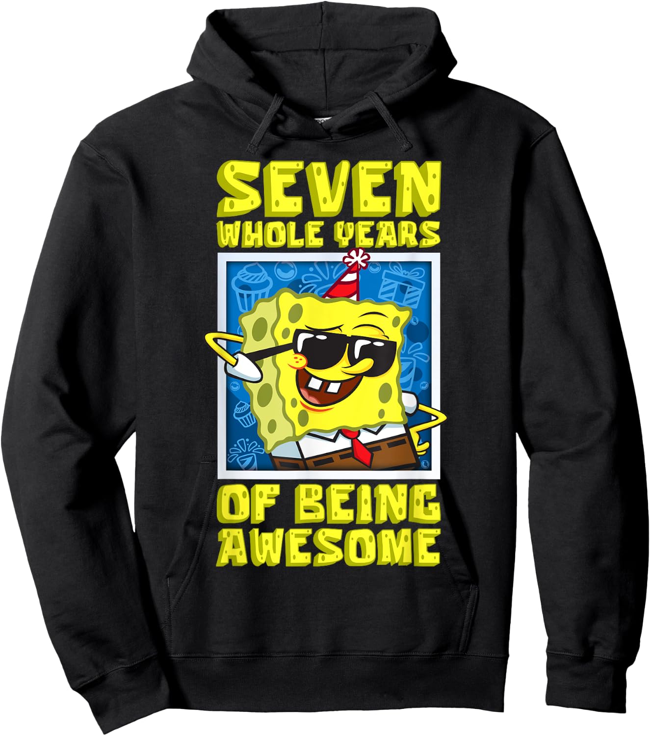 Mademark x SpongeBob SquarePants - SpongeBob Seven Years of Being Awesome Boy 7th Birthday Gift Hoodie - Hoodie | Black