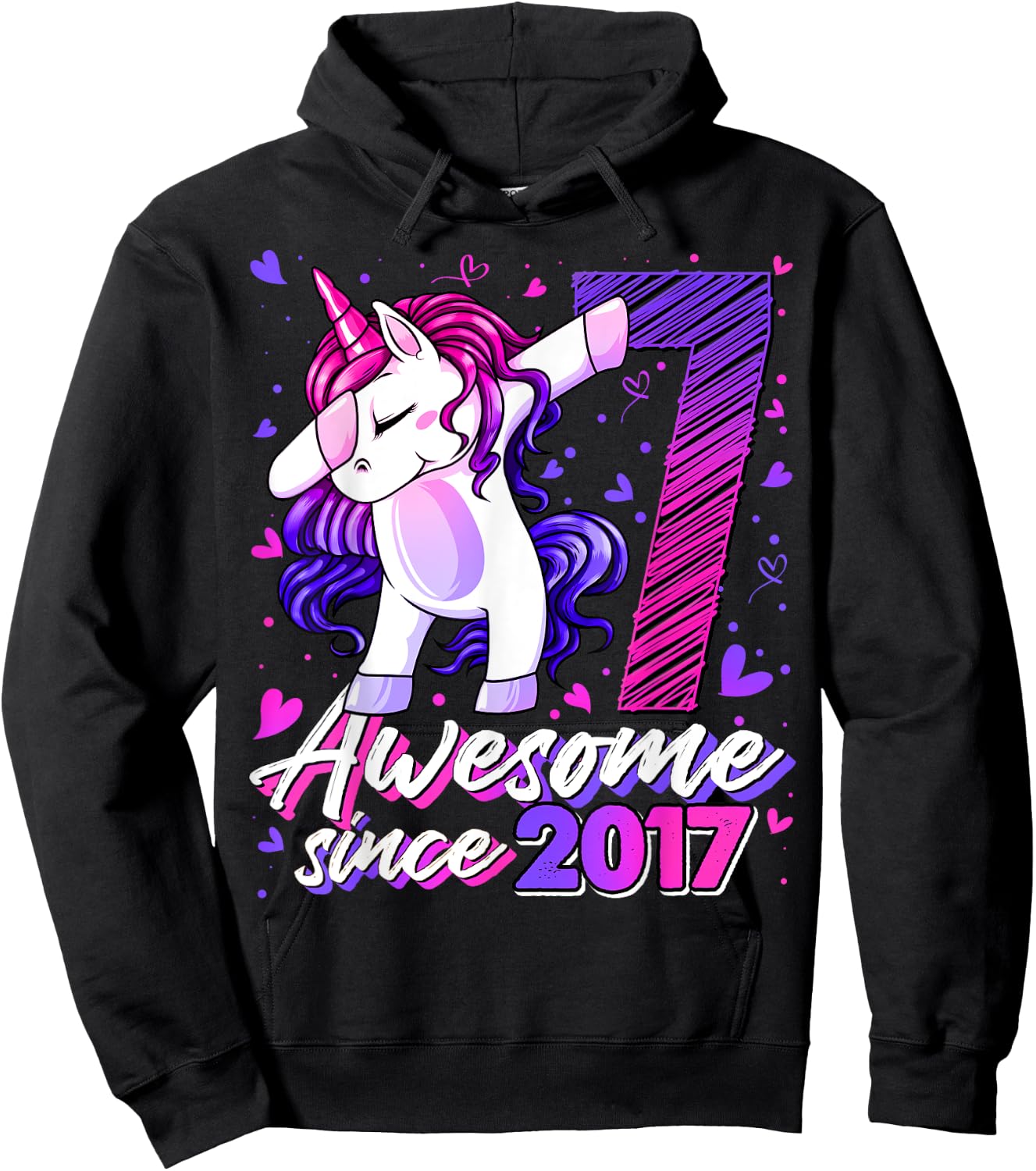 7 Years Old Flossing Unicorn Gifts 7th Birthday Girl Party Hoodie - Hoodie | Black