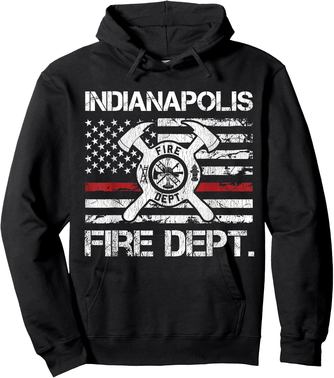 Indianapolis Indiana Fire Department Thin Red Line Fireman Hoodie - Hoodie | Black