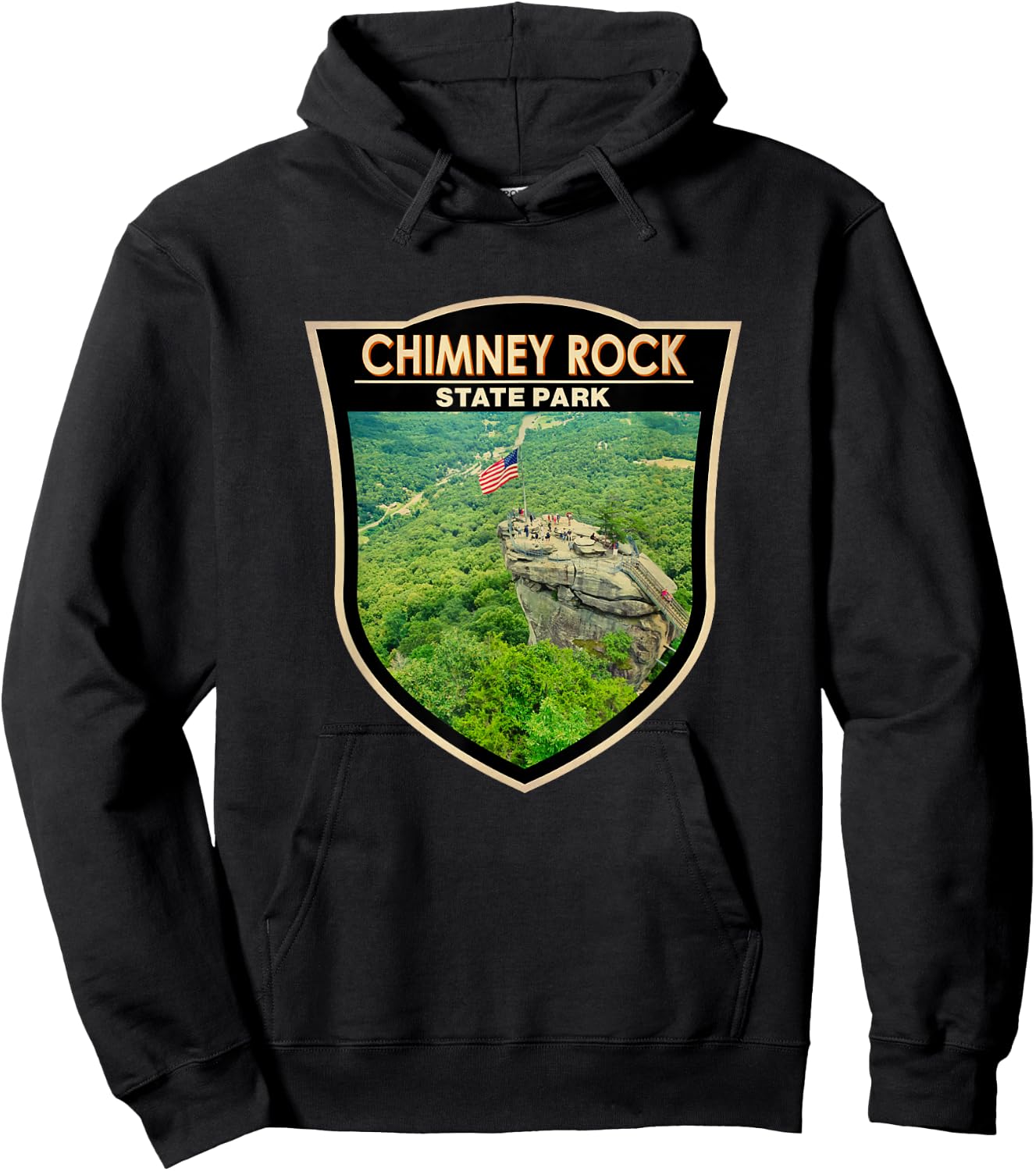 Chimney Rock State Park North Carolina Badge Vintage Hoodie - Hoodie | Black
