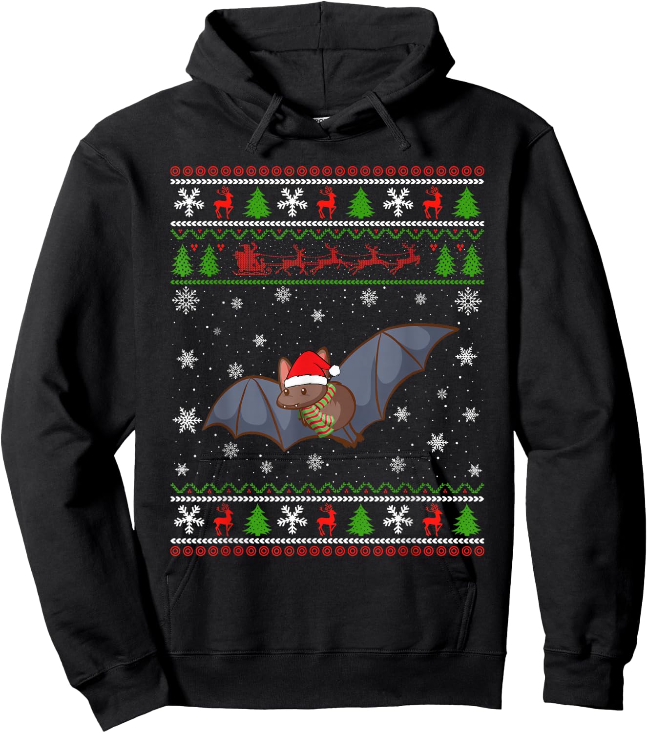 Bat Santa Hat Ugly Christmas Design Xmas Sweater Pajama Hoodie - Hoodie | Black