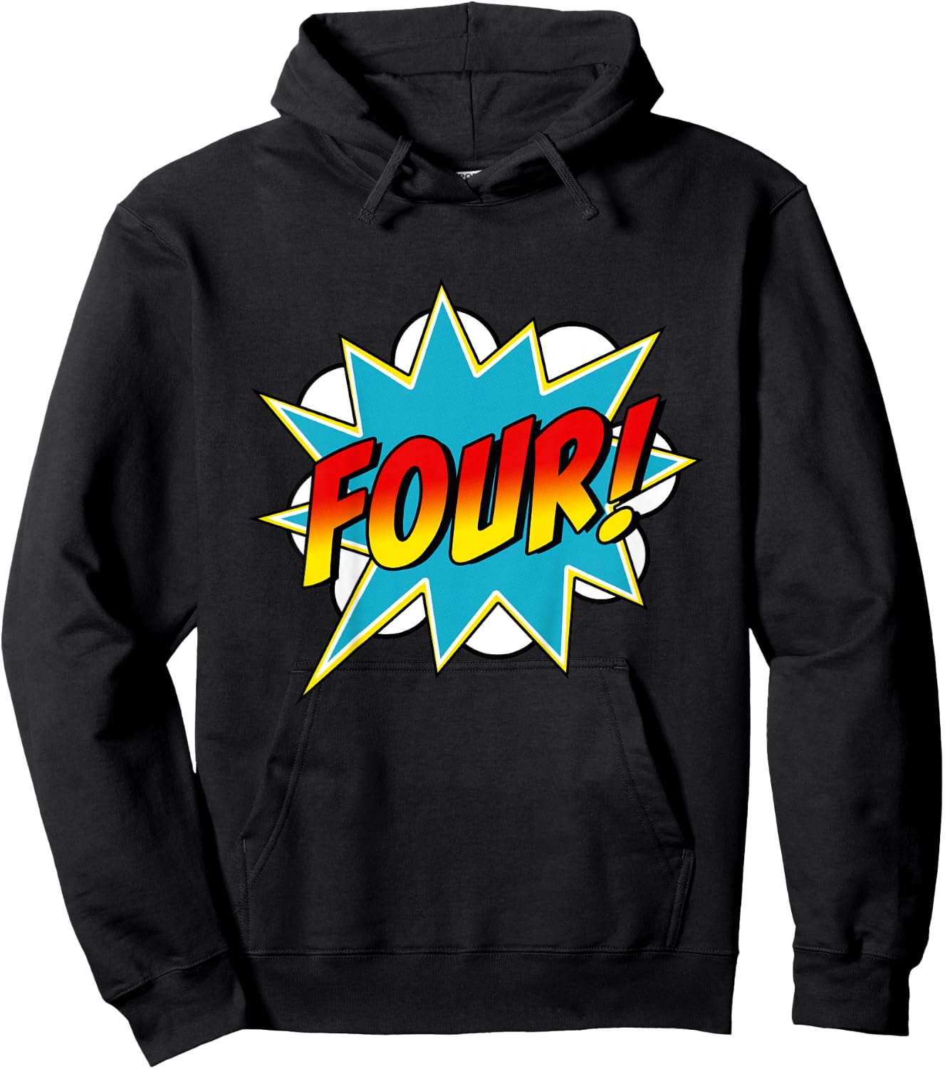 Four! 4th Birthday Superhero Boys 4 Years Old Comic Book Hoodie - Hoodie | Black