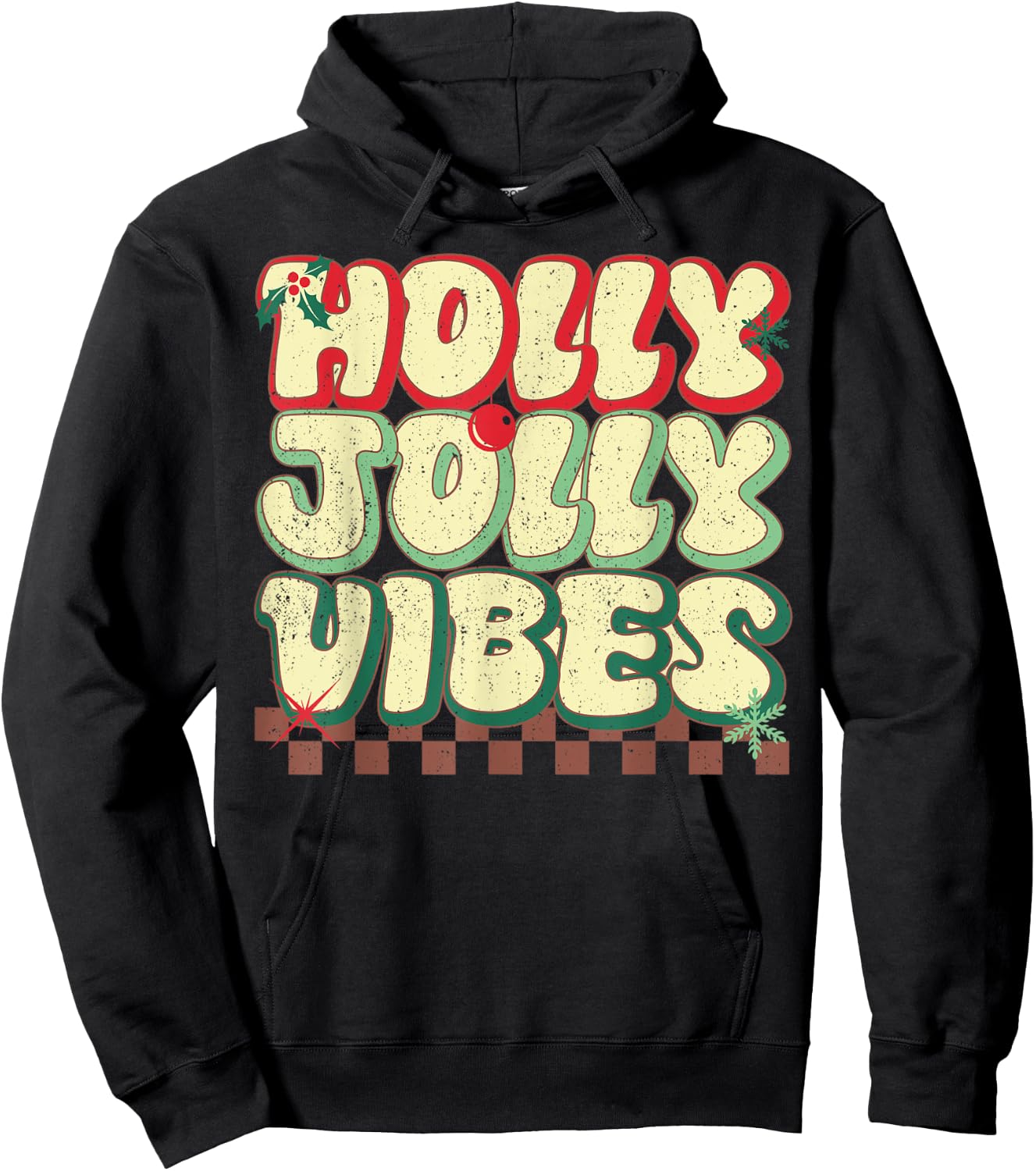 Holly Christmas Jolly Vibes Groovy Retro Xmas Hoodie - Hoodie | Black