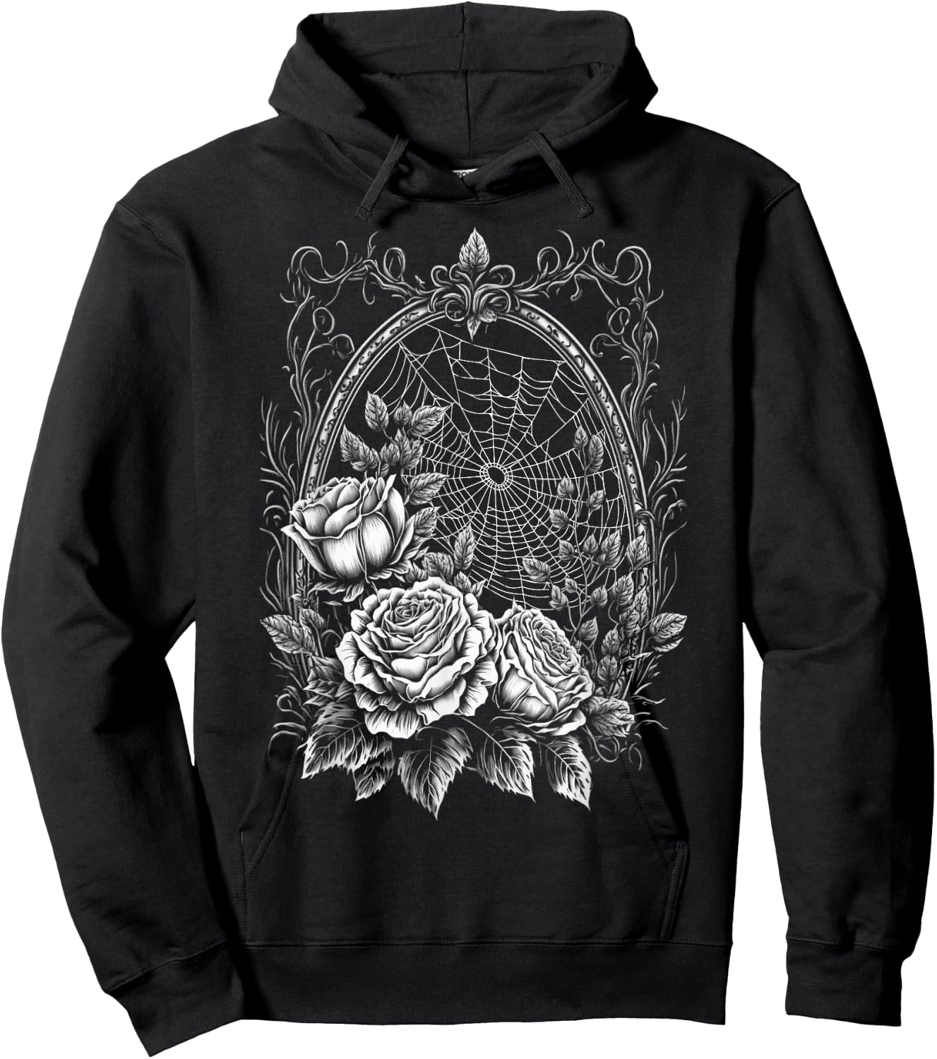 Spider Web With Frame And Roses Halloween Goth Nature Witch Hoodie - Hoodie | Black