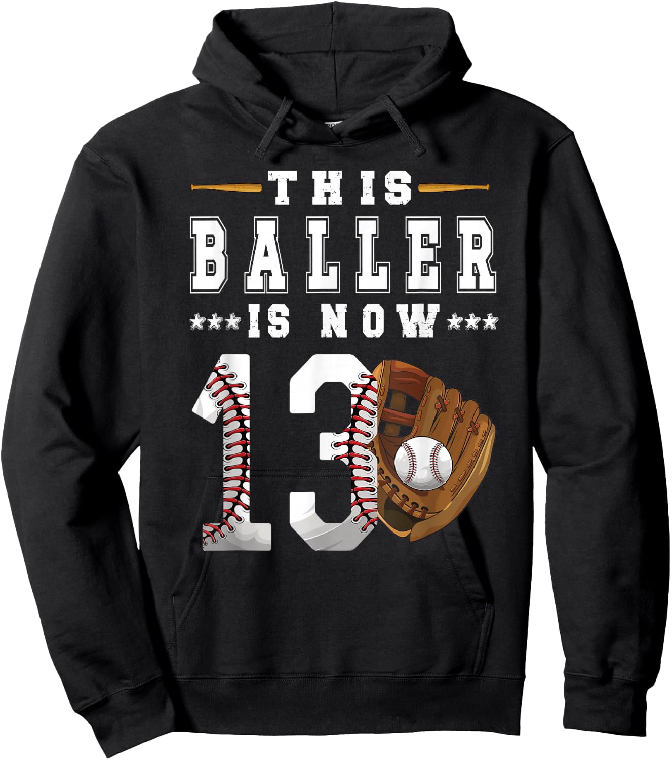 13th Birthday Baseball Boy Thirteen Year Old Baseball Player Hoodie - Hoodie | Black