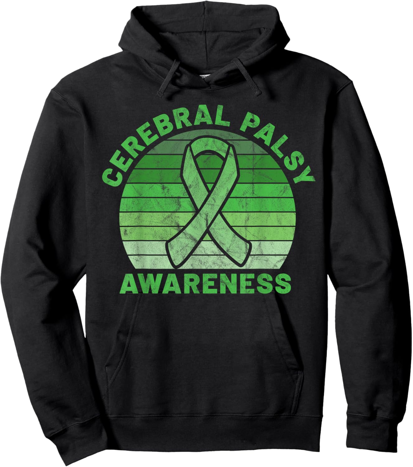 CP Green Ribbon Retro Sunset Cerebral Palsy Awareness Hoodie - Hoodie | Black