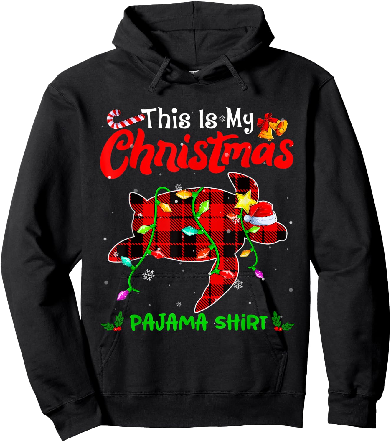 This Is My Christmas Turtle Pajama Shirt Buffalo Plaid Hoodie - Hoodie | Black