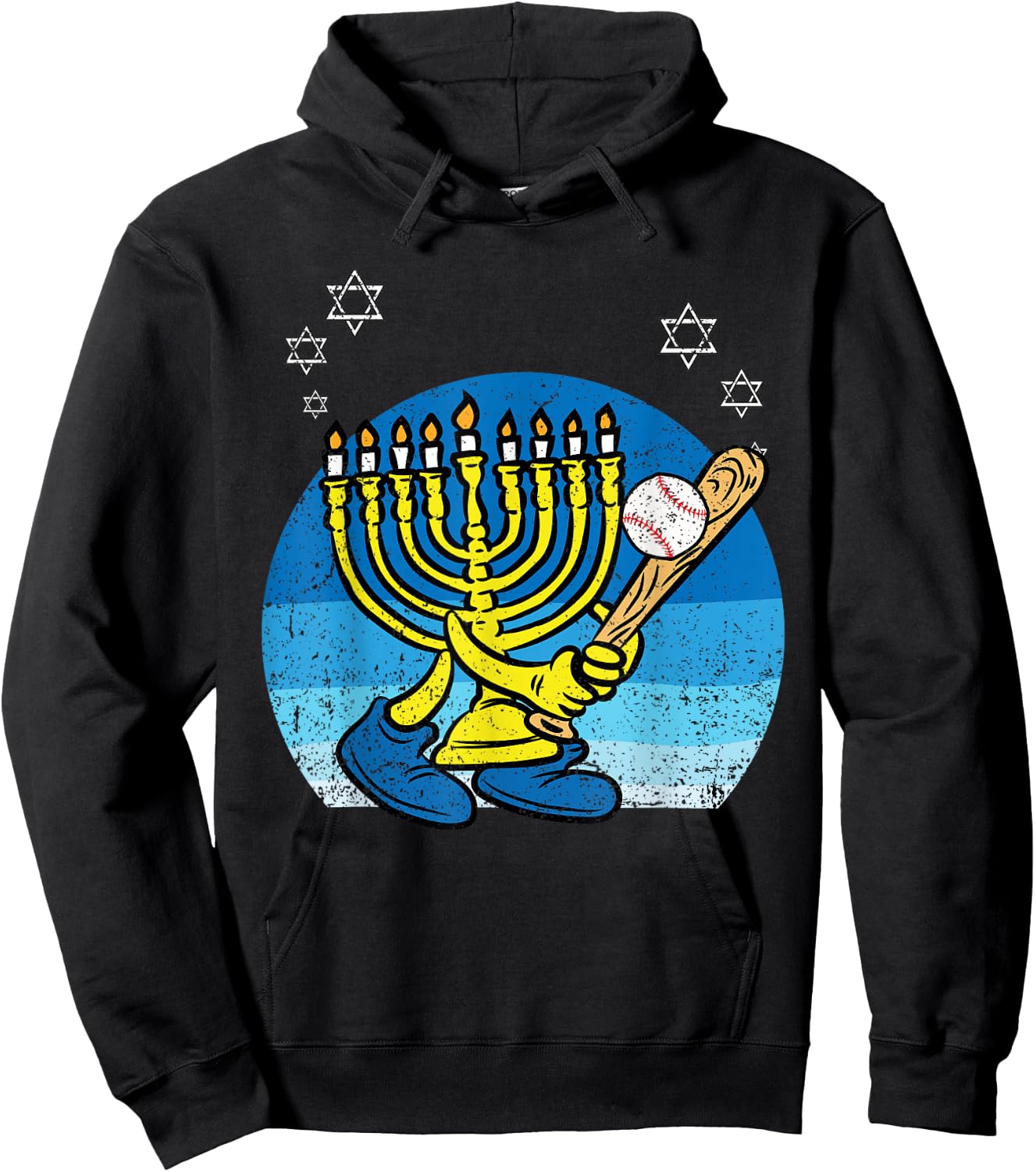 Menorah Baseball Player Hanukkah Chanukah Jewish Holiday Hoodie - Hoodie | Black