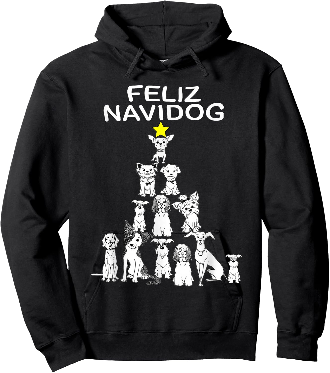 Feliz Navidog Funny Christmas Dog Cute Xmas Tree Dog Hoodie - Hoodie | Black