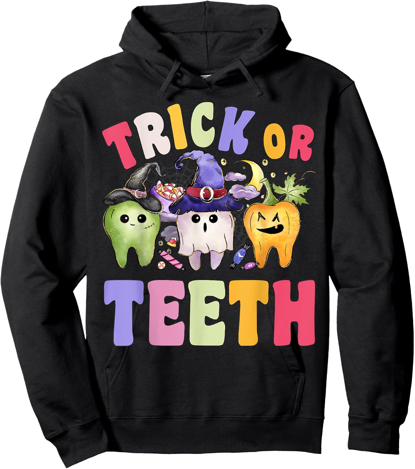 Funny Trick Or Teeth Dental Halloween Dentist Hoodie - Hoodie | Black