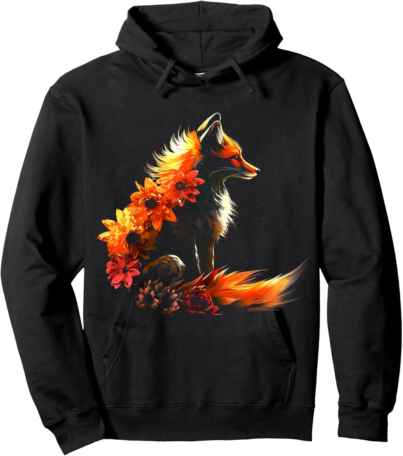 Fox Flowers - Artificial Animal Fox Hoodie - Hoodie | Black