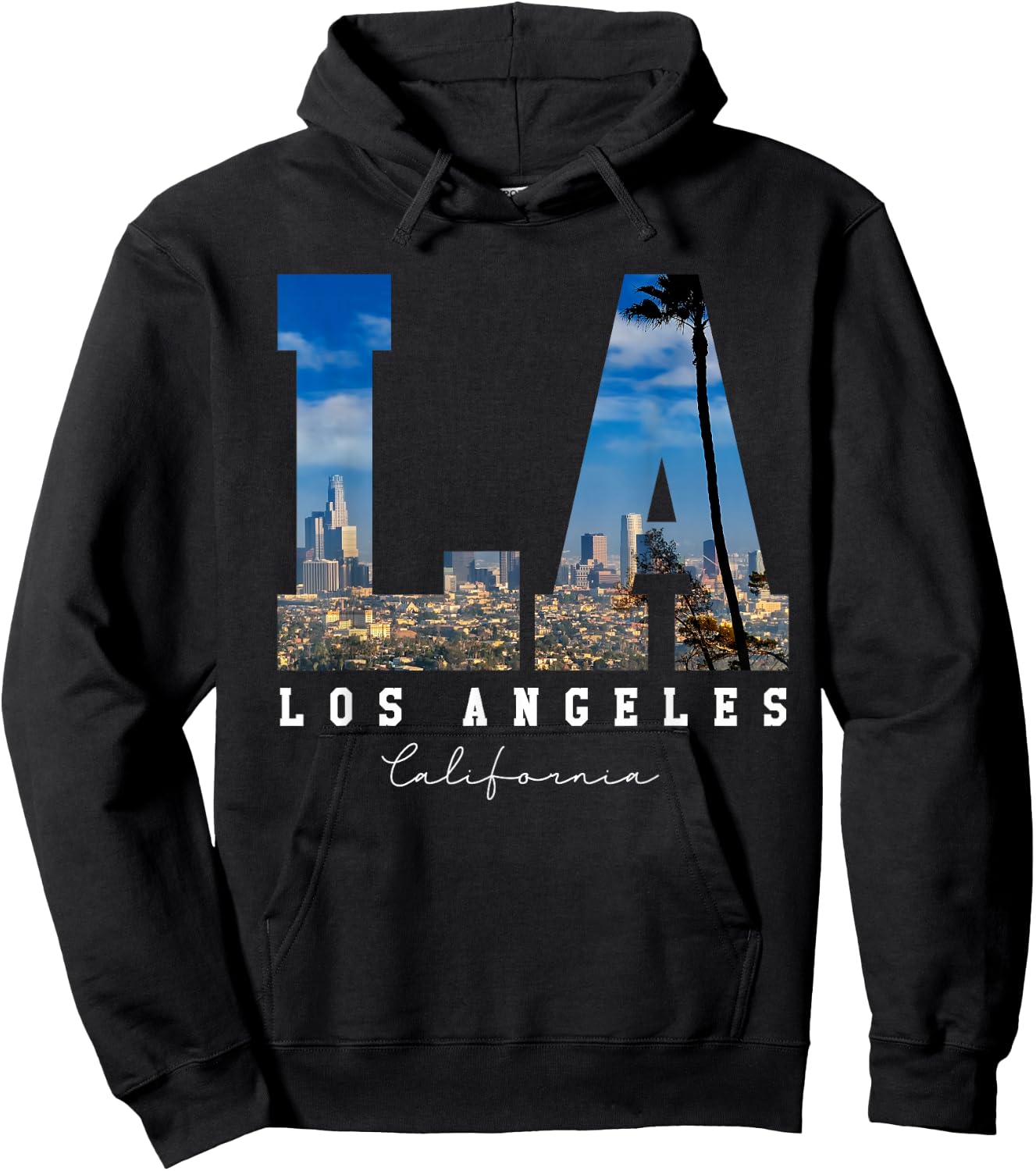 Los-Angeles California LA Skyline Pride-Black White Hoodie - Hoodie | Black