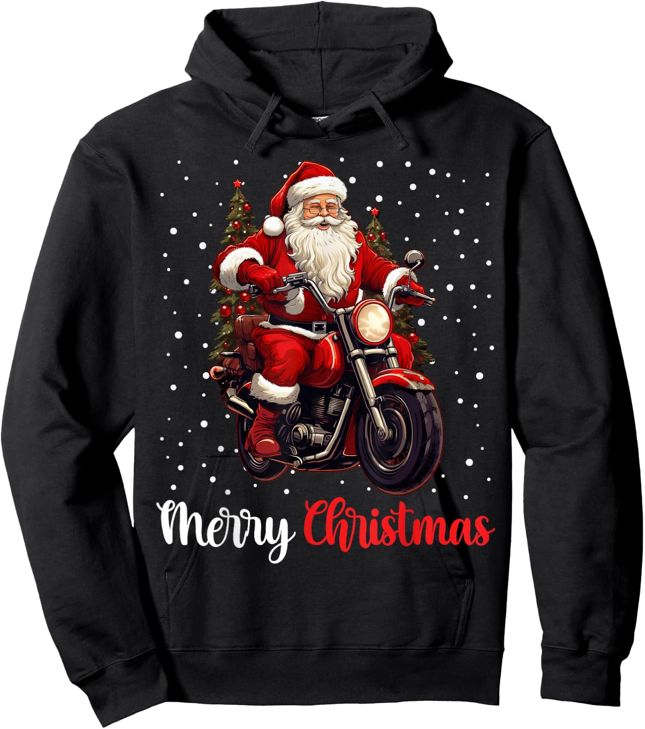 Merry Christmas Santa Riding Motorcycle Biker Xmas Party Hoodie - Hoodie | Black