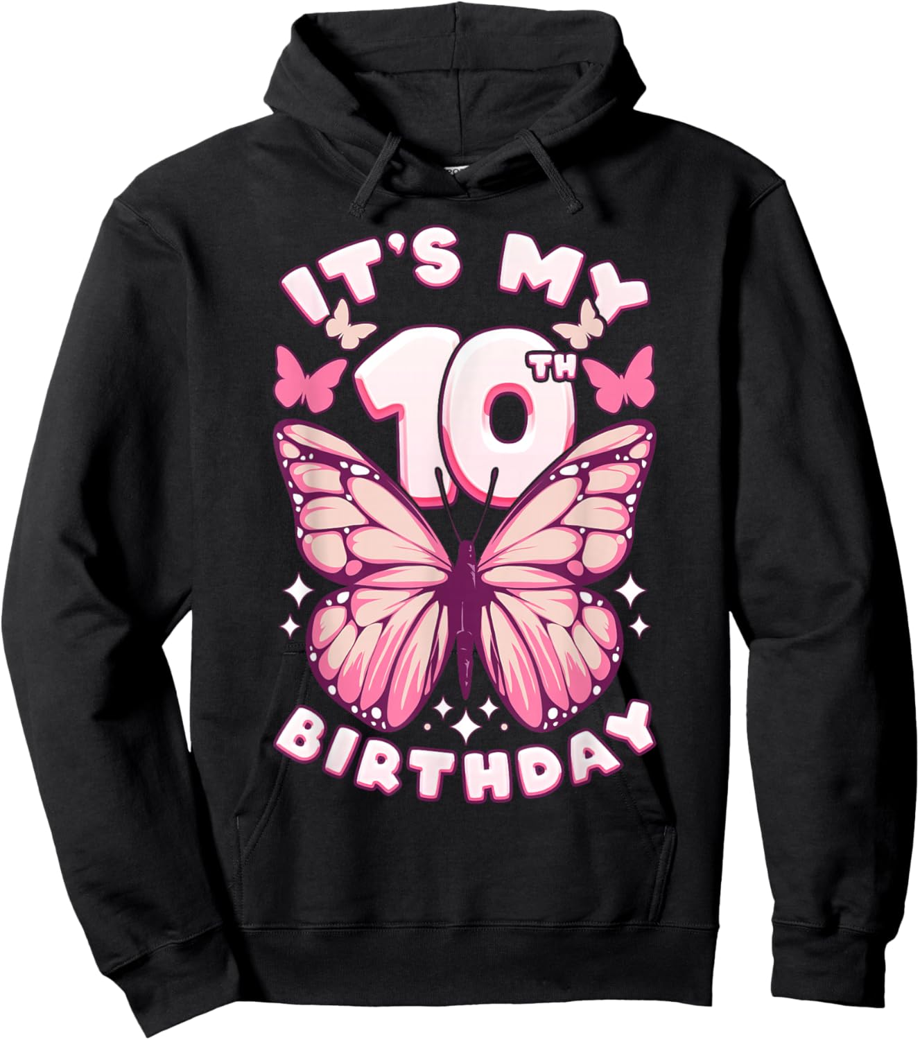 10th Birthday Girl 10 Years Old Butterflies and Number Hoodie - Hoodie | Black
