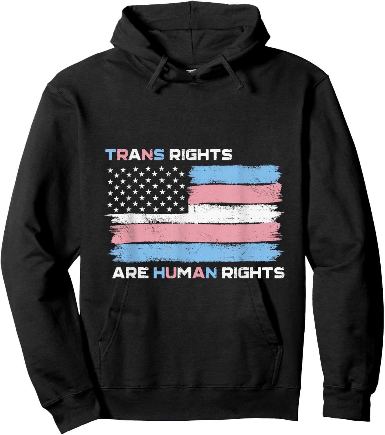 Trans Rights Are Human Rights USA American Transgender Flag Hoodie - Hoodie | Black