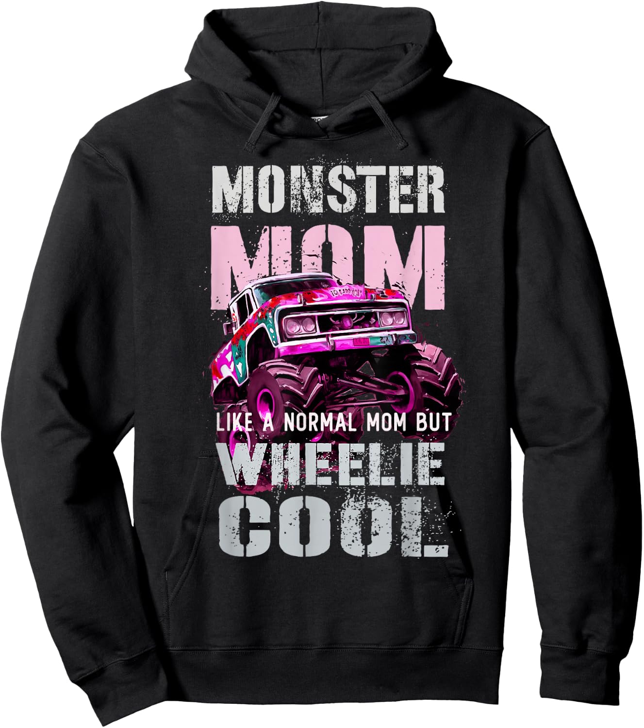 Vintage MONSTER MOM Like Normal Regular Mama of Birthday Boy Hoodie - Hoodie | Black