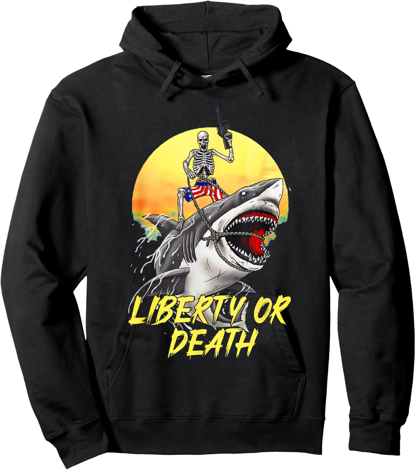 Skeleton Liberty or Death Shark Halloween American Flag Men Hoodie - Hoodie | Black