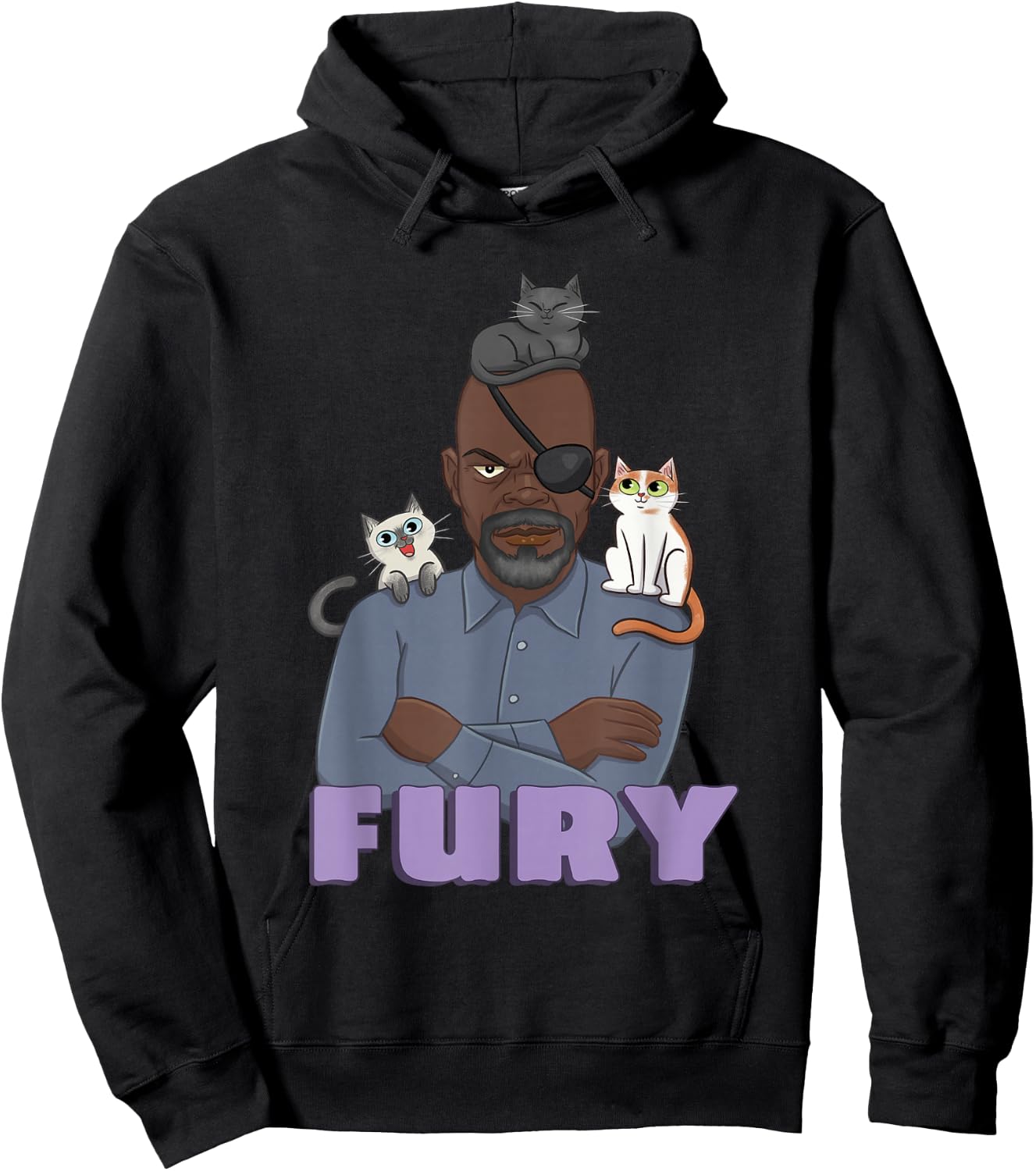 Marvel The Marvels Nick Fury & Flerken Chibi Super Heroes Hoodie - Hoodie | Black