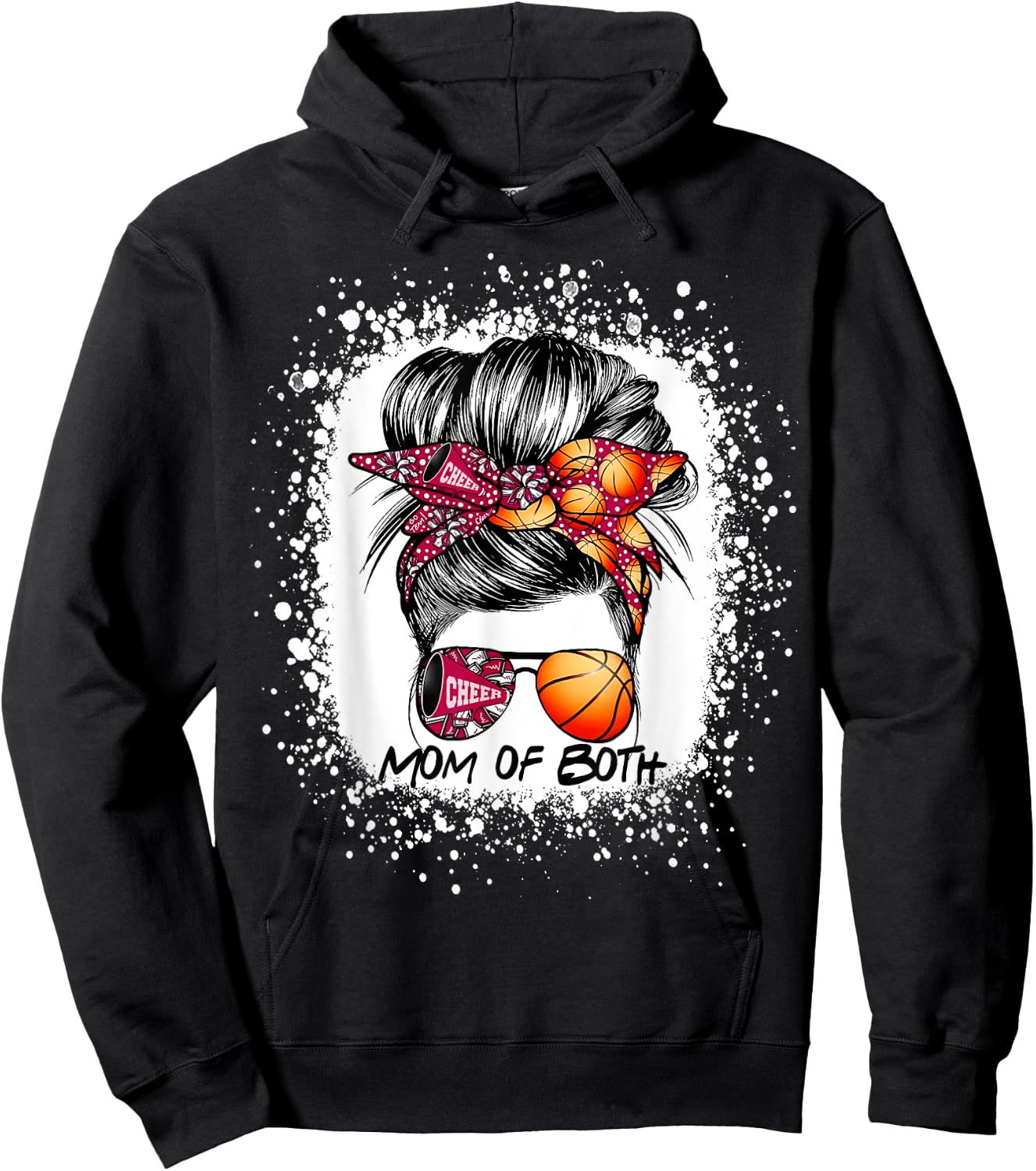 Mom Of Both Cheer Mom Basketball Mom Messy Bun Mother's Day Hoodie - Hoodie | Black