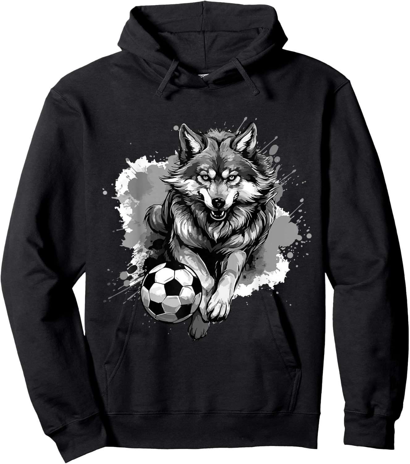 Wolf Playing Soccer | Animal Sports Team Hoodie - Hoodie | Black