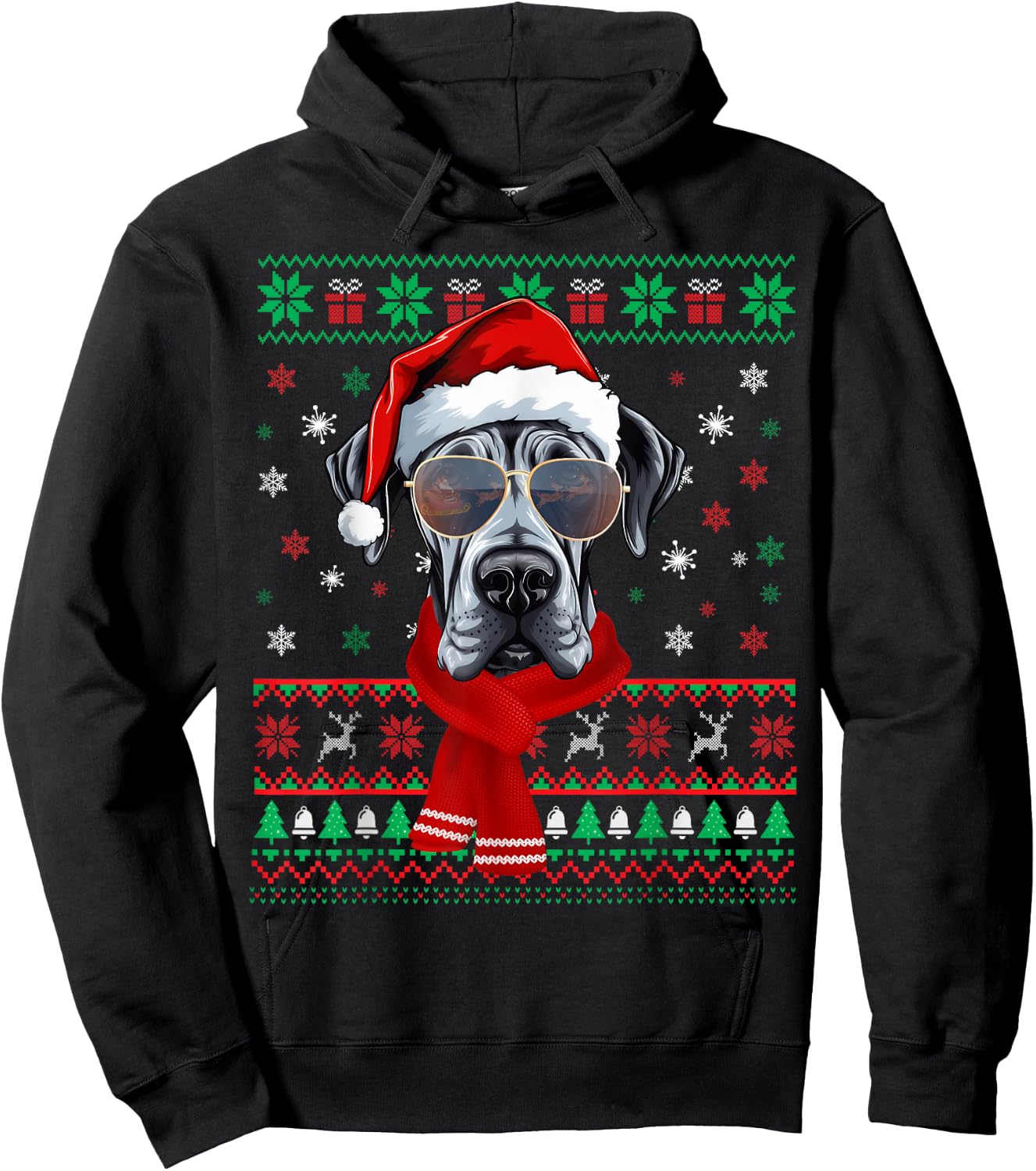 Funny Ugly Sweater Xmas Family Matching Great Dane Christmas Hoodie - Hoodie | Black