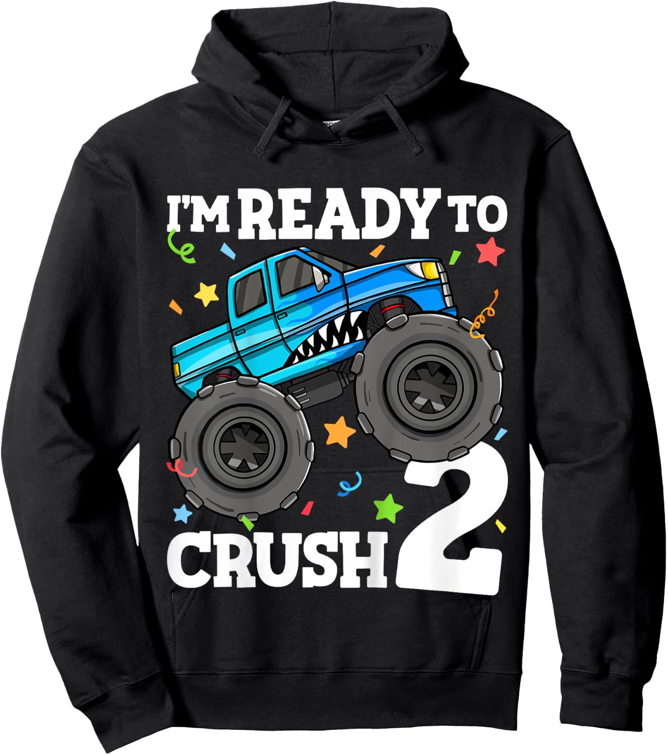 Kids Monster Truck Shark 2nd Birthday Boy Toddler 2 Two Year Old Hoodie - Hoodie | Black