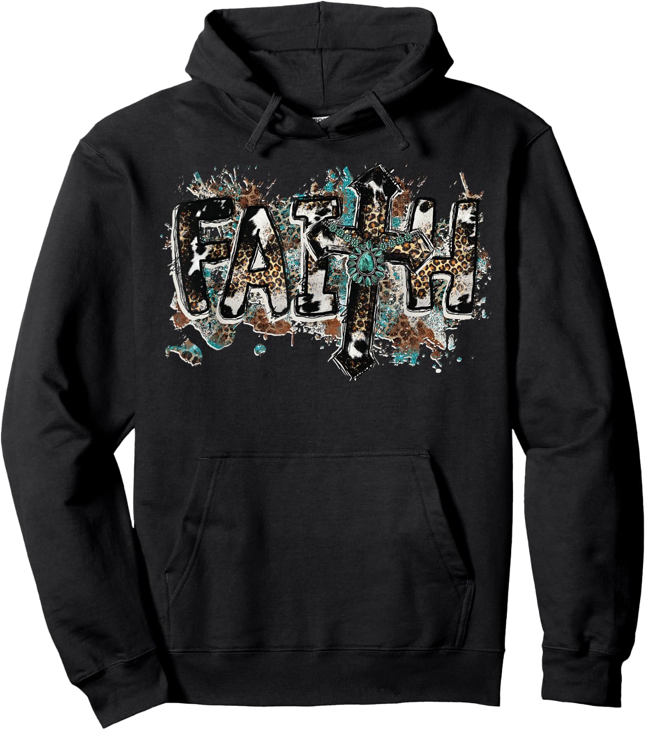 Grunge Faith T Christian Turquoise Leopard Faith Cross Jesus Hoodie - Hoodie | Black