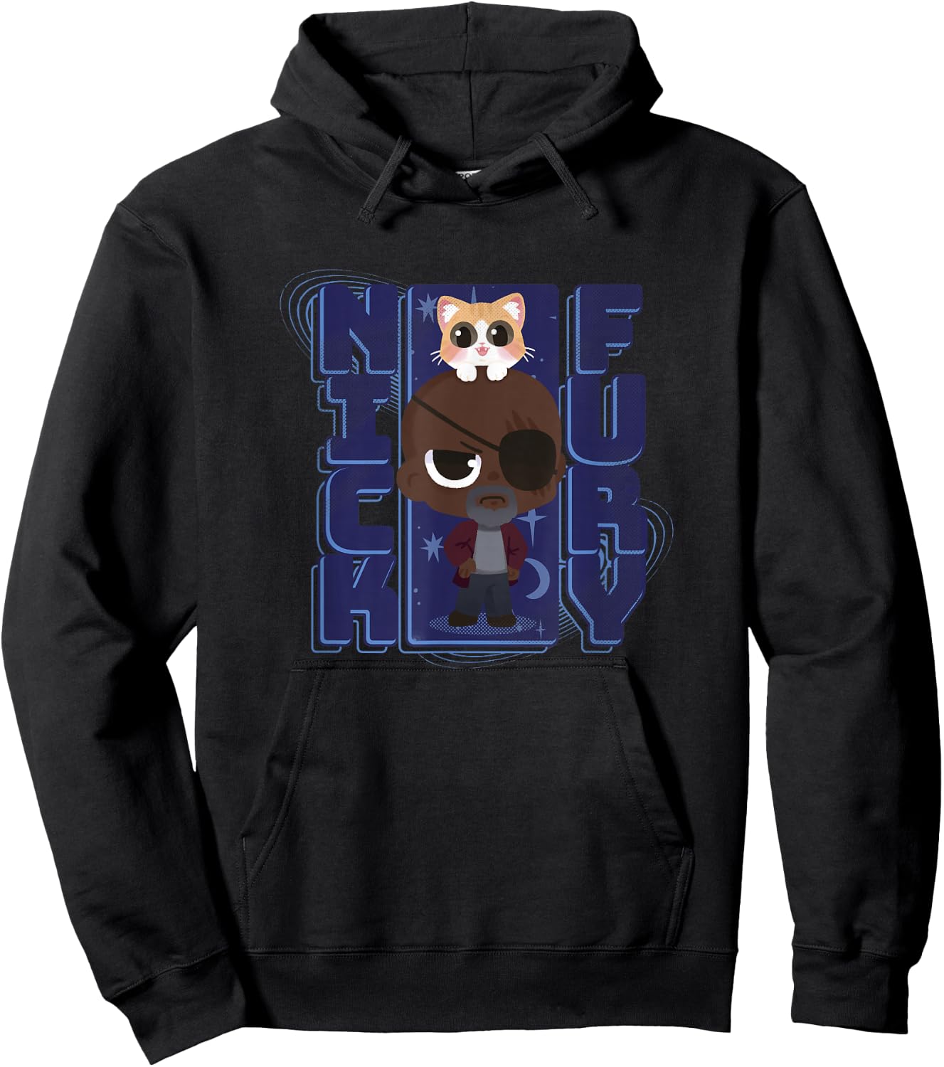 Marvel The Marvels Nick Fury Flerken Chibi Space Portrait Hoodie - Hoodie | Black