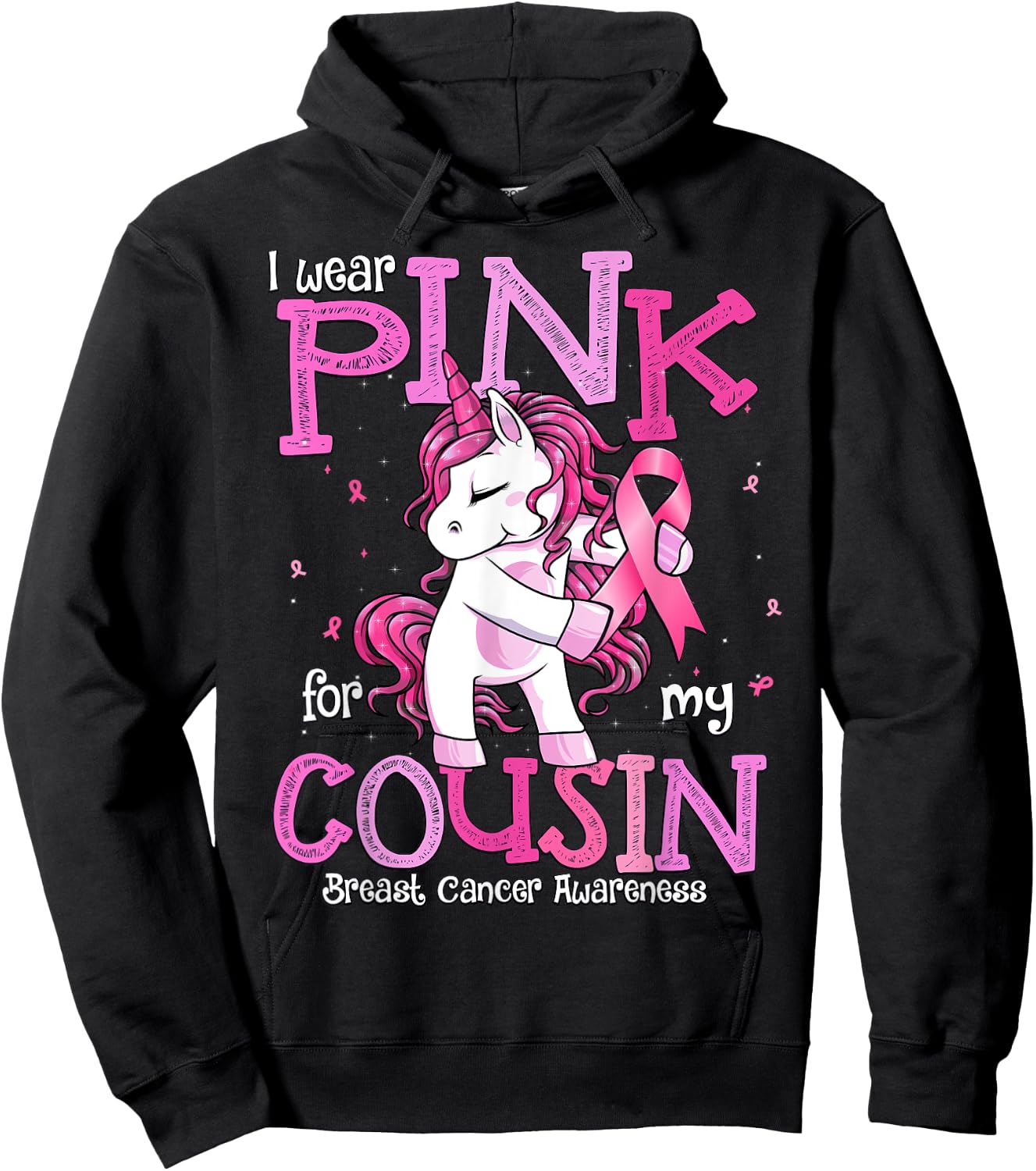 I Wear Pink For My Cousin Shirt Breast Cancer Awareness Hoodie - Hoodie | Black