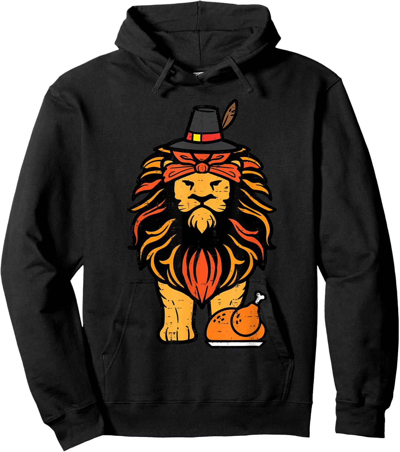 Thanksgiving Lion Turkey Day Fall Boys Kids Men Women Youth Hoodie - Hoodie | Black