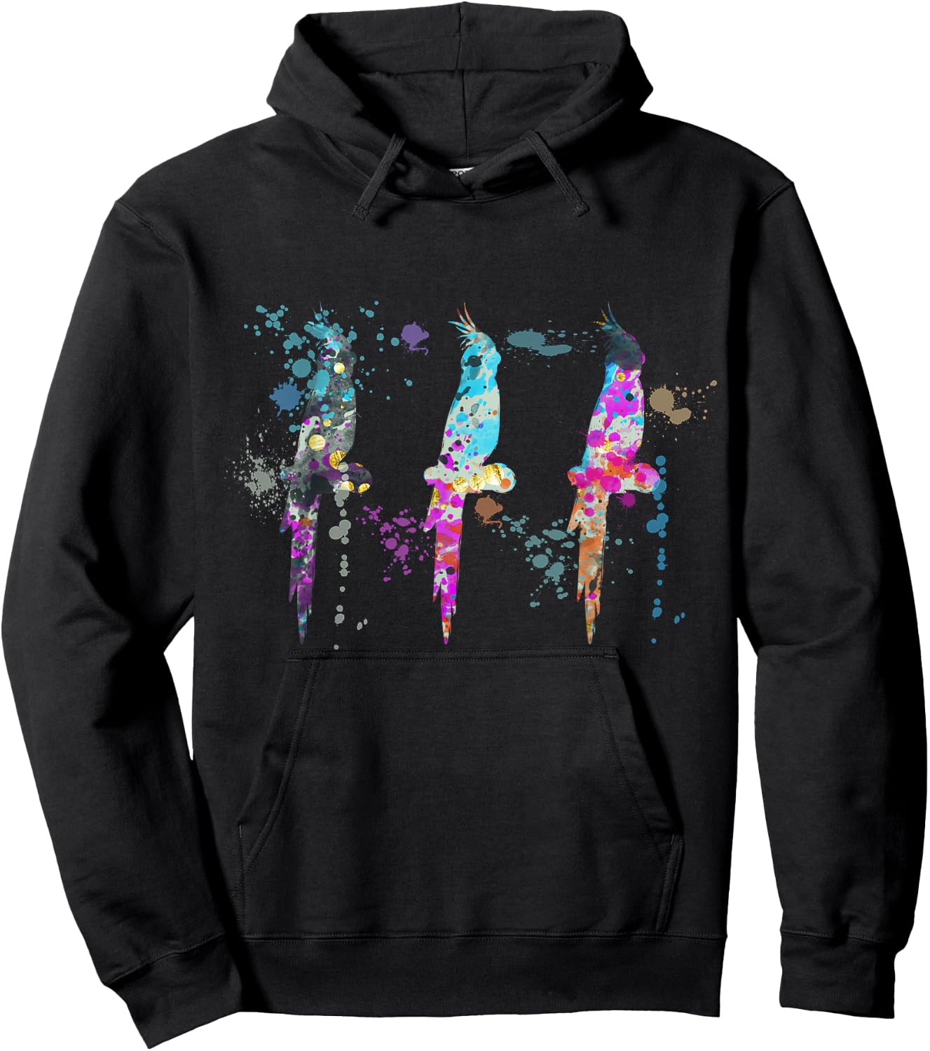 Cockatiel Colorful Watercolor Silhouette Cockatiels Hoodie - Hoodie | Black