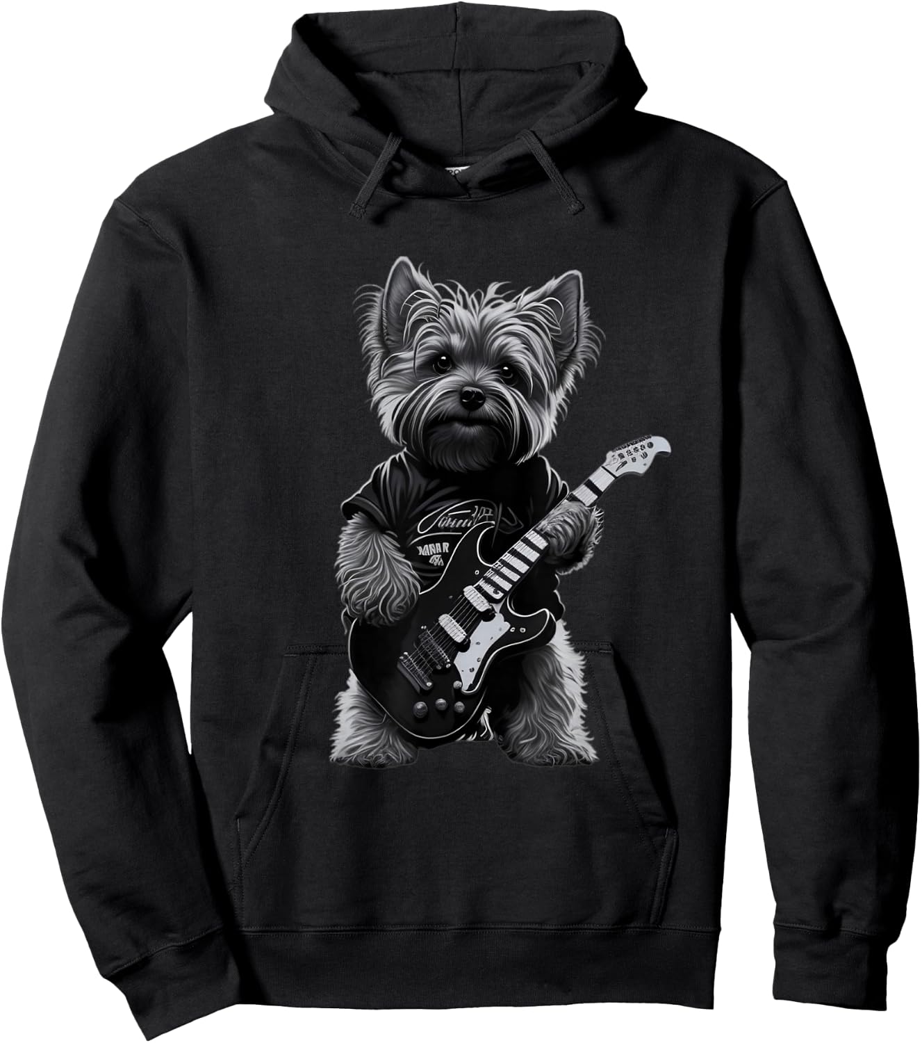 Funny Rock Dog Guitarist Rock Yorkie Playing Guitar Hoodie - Hoodie | Black