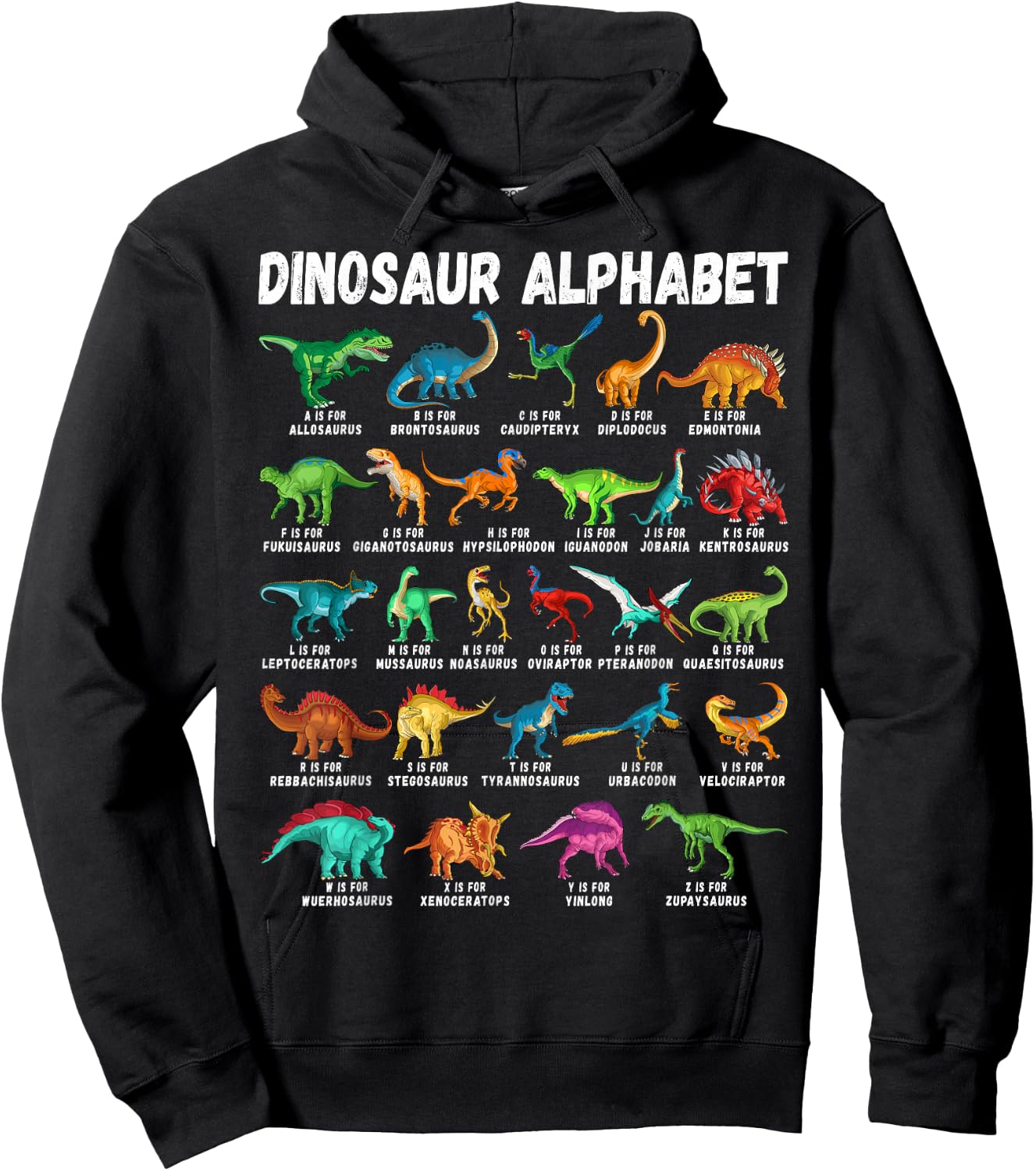 Types Of Dinosaurs Alphabet A-Z ABC Dino Identification Hoodie - Hoodie | Black