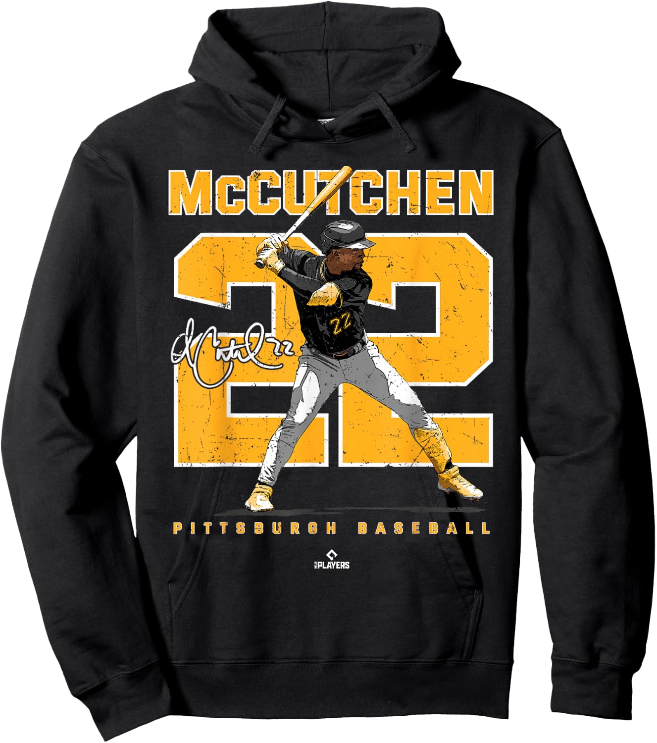 BallPark MVP -Adults Black Cotton Blend with Short Sleeve, , Modern Number and Portrait Andrew McCutchen Pittsburgh MLBPA Design Hoodie - Hoodie | Black