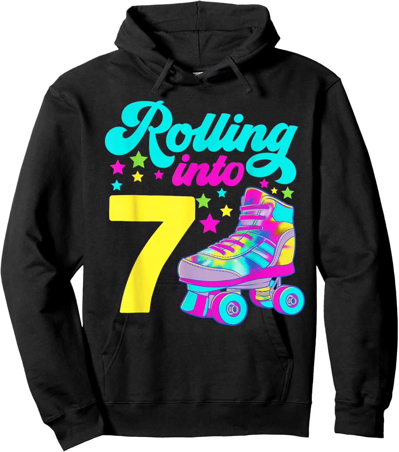 Rolling into 7 Girls 7th Birthday Roller Skates Hoodie - Hoodie | Black