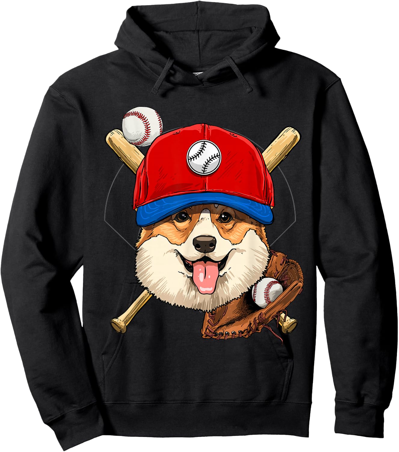 Corgi Baseball Dog Lovers Baseball Player Hoodie - Hoodie | Black