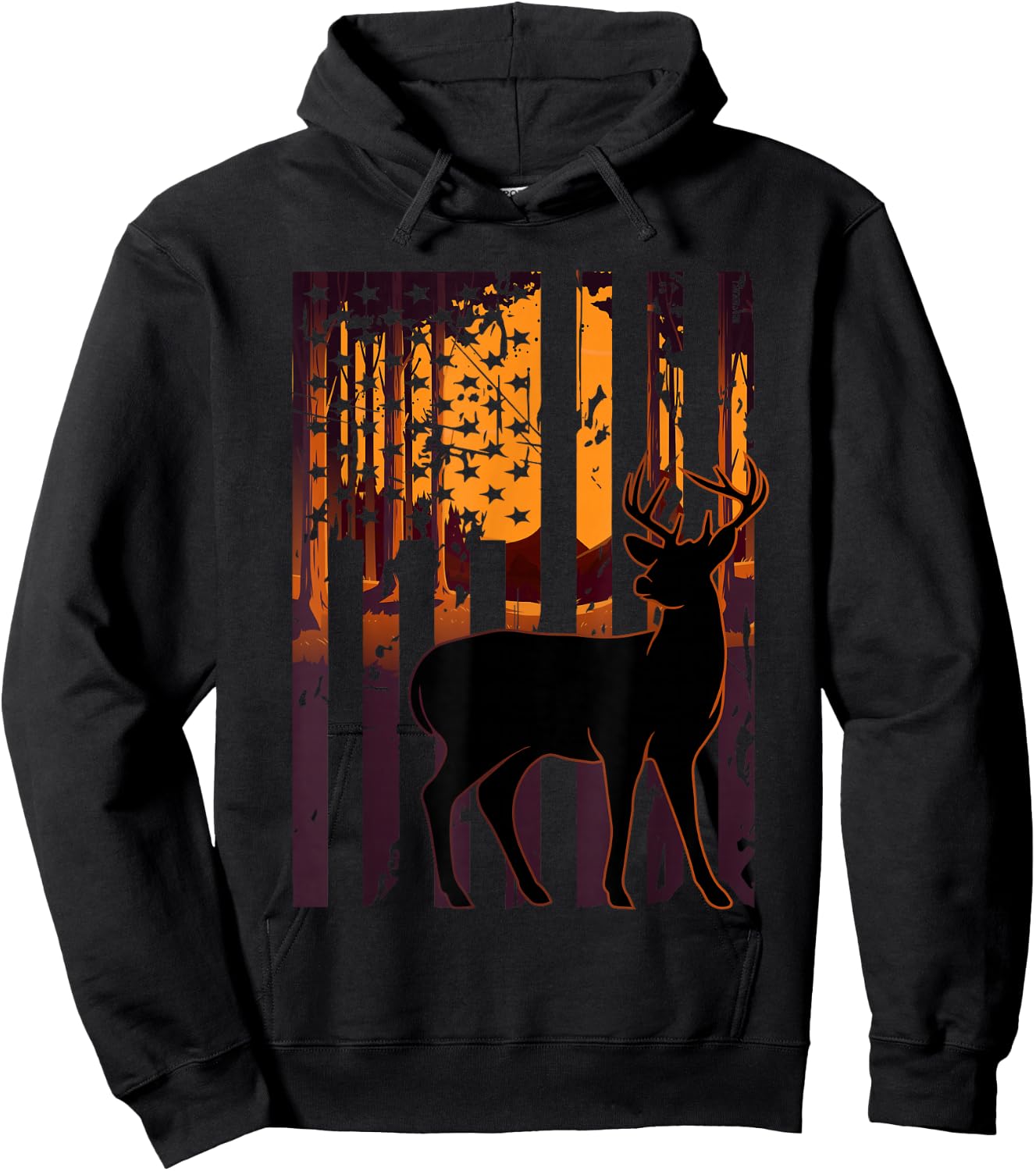 USA Flag Deer Hunting Setting Sun Funny Bow Hunters Outfit Hoodie - Hoodie | Black