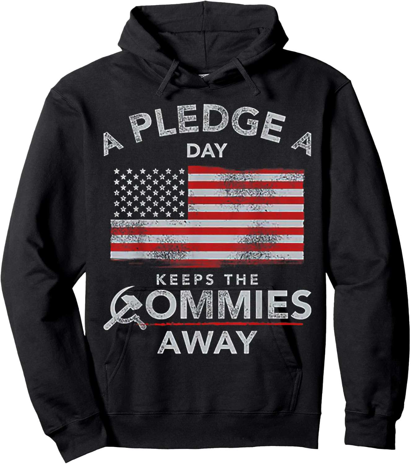 A Pledge A Day Keeps The Commies Away Shirt - Adults Black Small Modern Vintage Collarless Short Sleeve Hoodie - Hoodie | Black