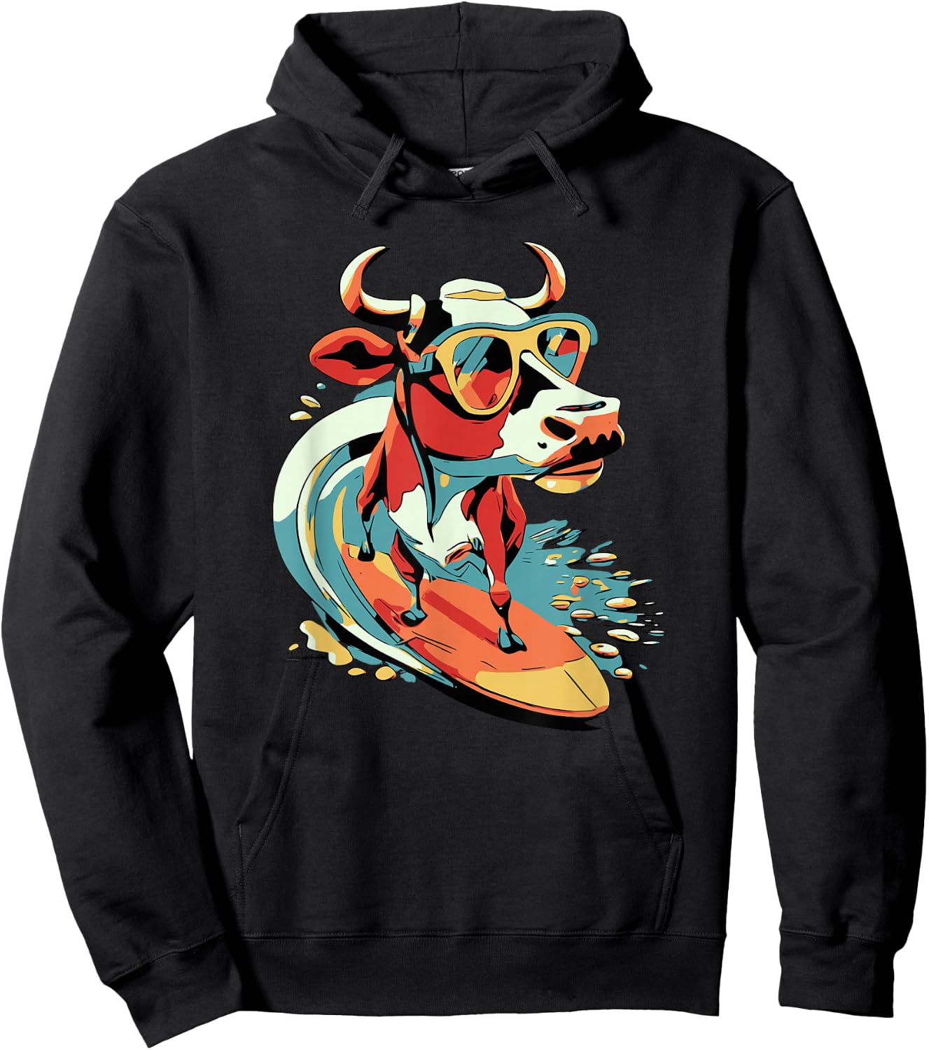 Surfing Cow Catching a Wave Farmer Surfer Surf Time Hoodie - Hoodie | Black