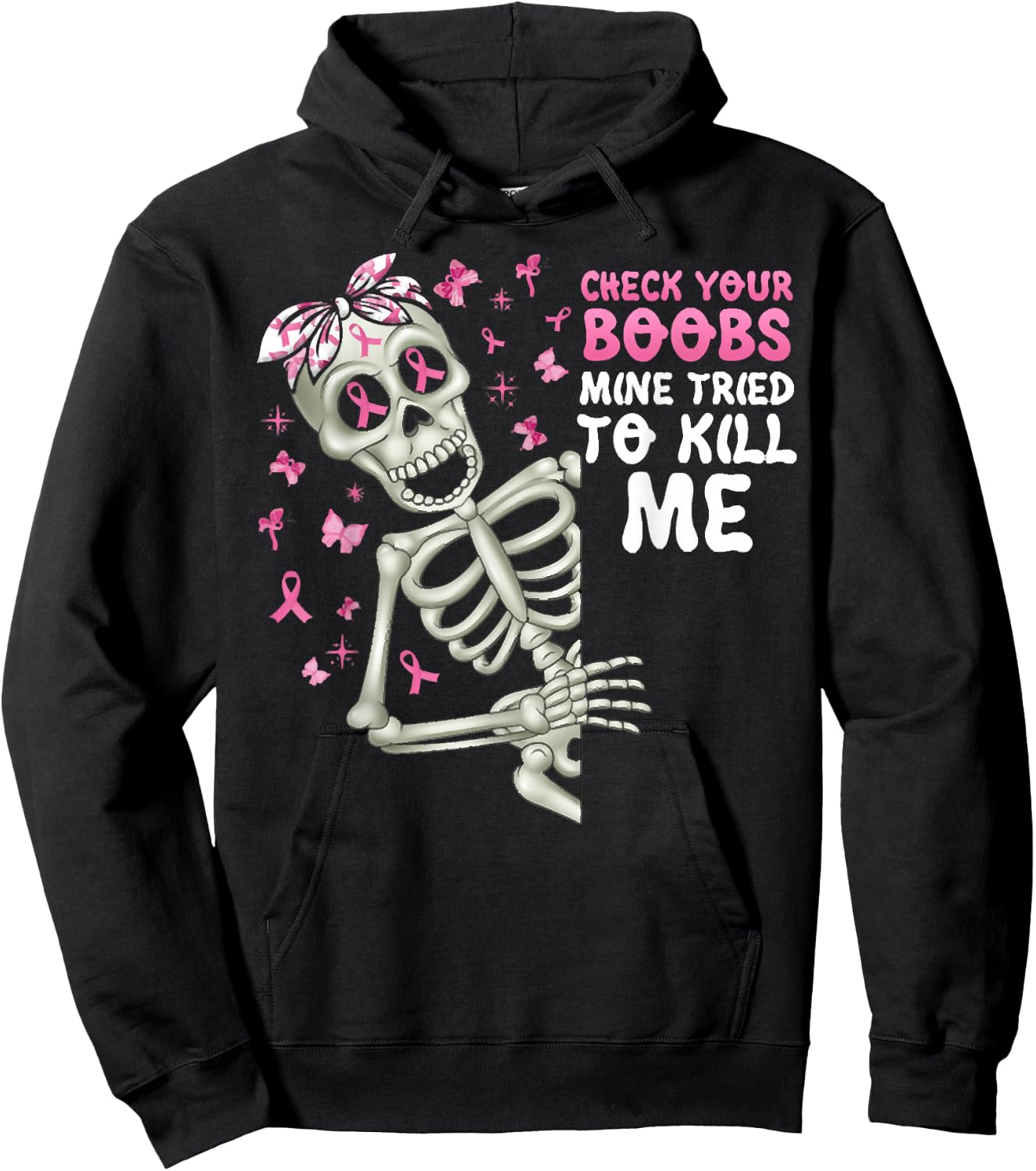 Check Your Boobs Mine Tried To Kill Me,Halloween Pink Ribbon Hoodie - Hoodie | Black