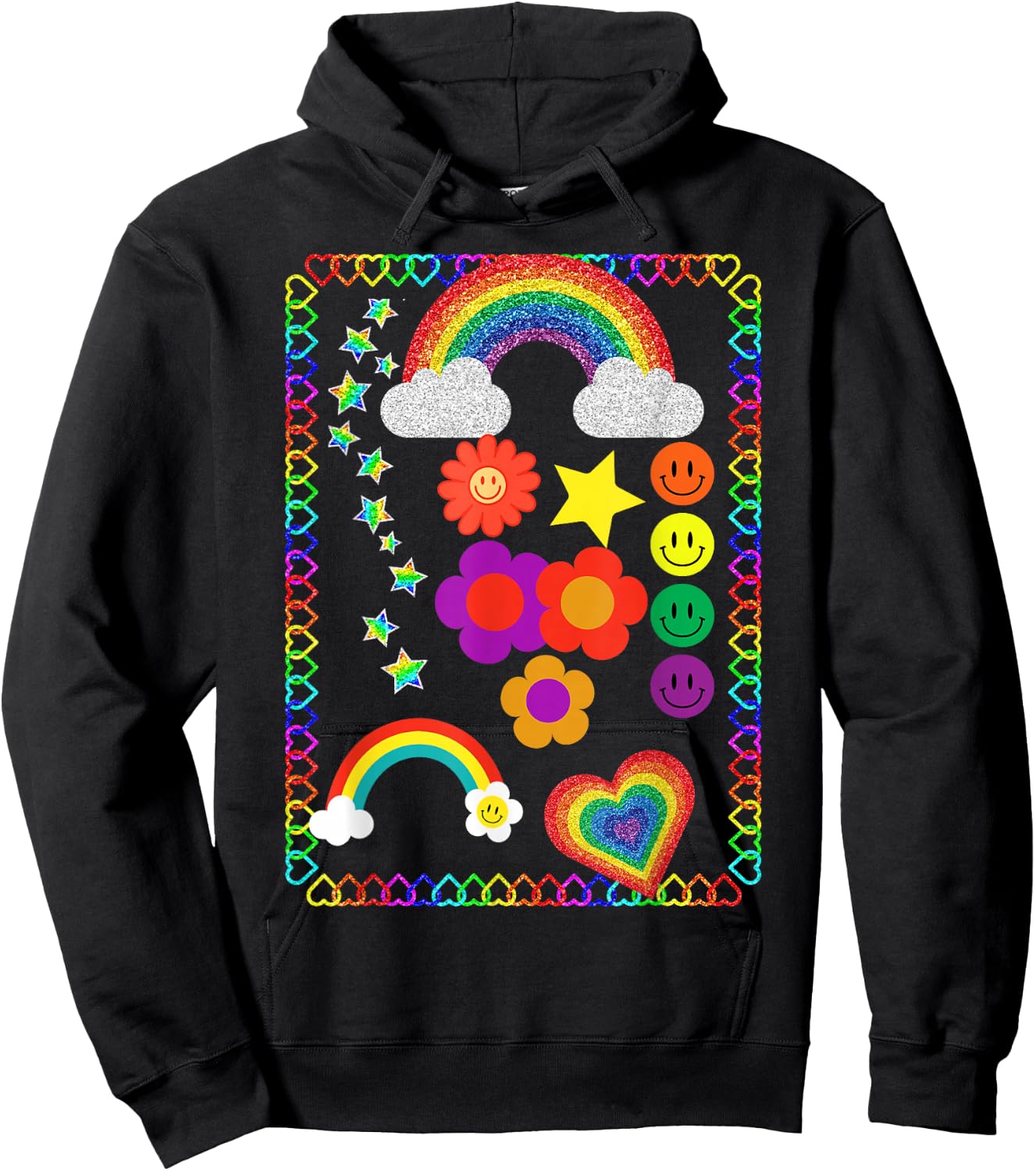 Kidcore Flower Heart Hoodie - Hoodie | Black