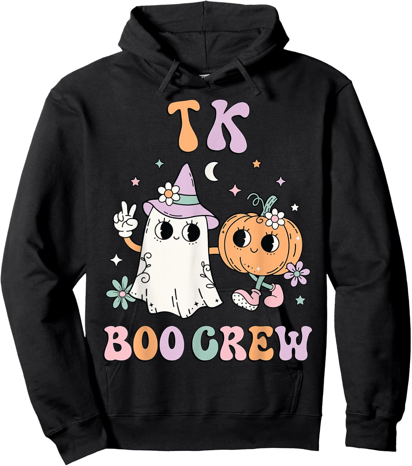 TK Boo Crew Retro Groovy Halloween Floral Ghost TK Teacher Men Women Kids Hoodie - Hoodie | Black
