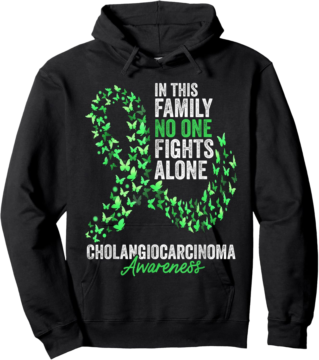 Cholangiocarcinoma Awareness Month Butterflies Green Ribbon Hoodie - Hoodie | Black
