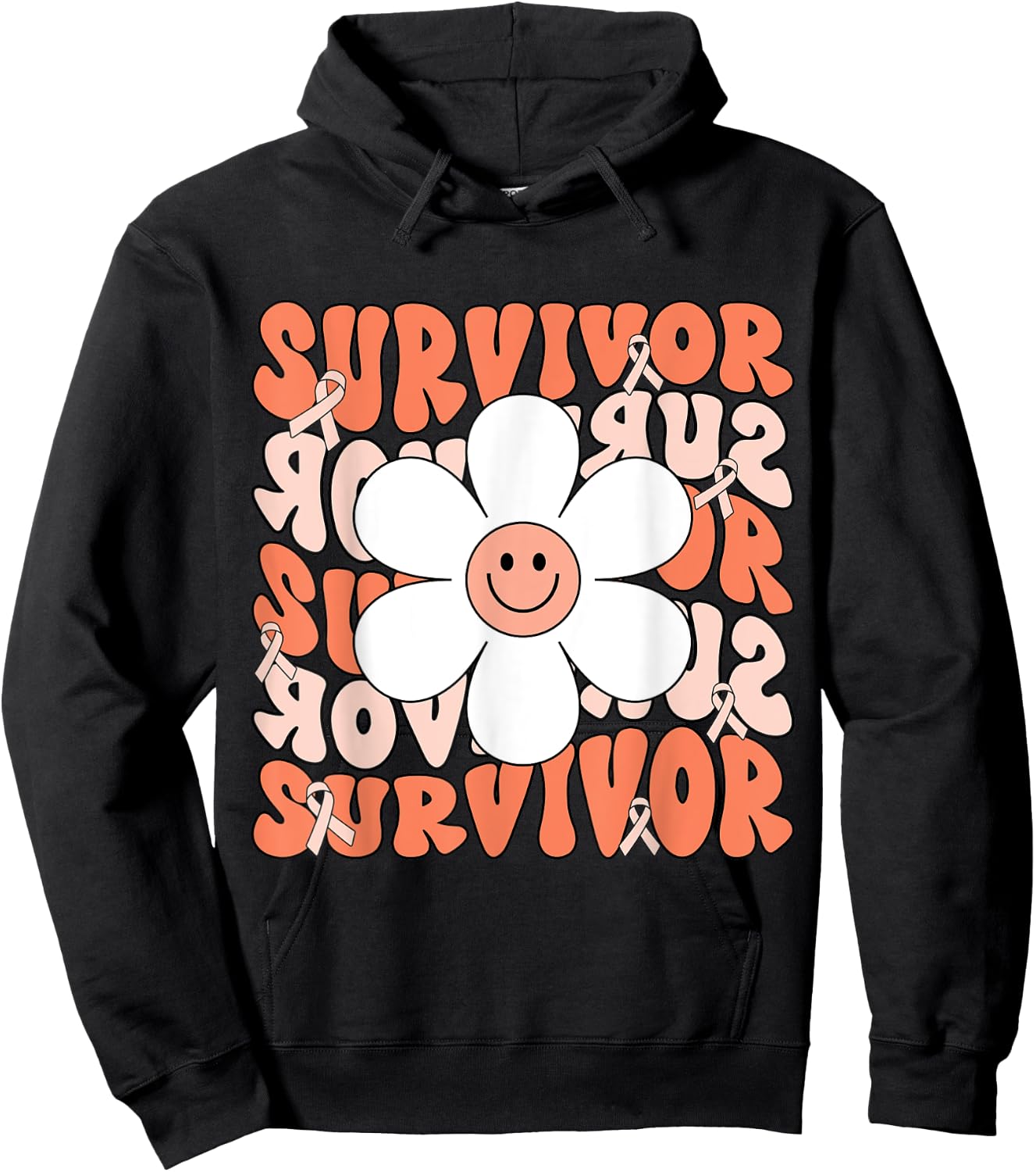 Uterine Cancer Peach Ribbon Uterine Cancer Survivor Hoodie - Hoodie | Black