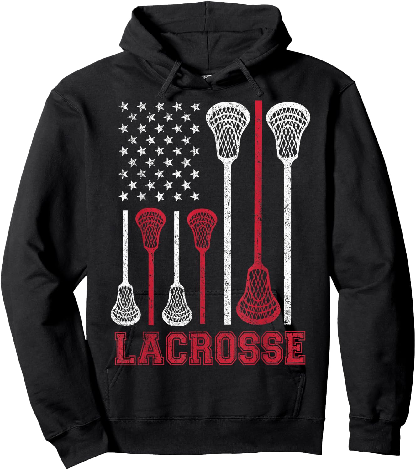 Lacrosse American Flag Lax Men Women Boys Girls Gifts Hoodie - Hoodie | Black
