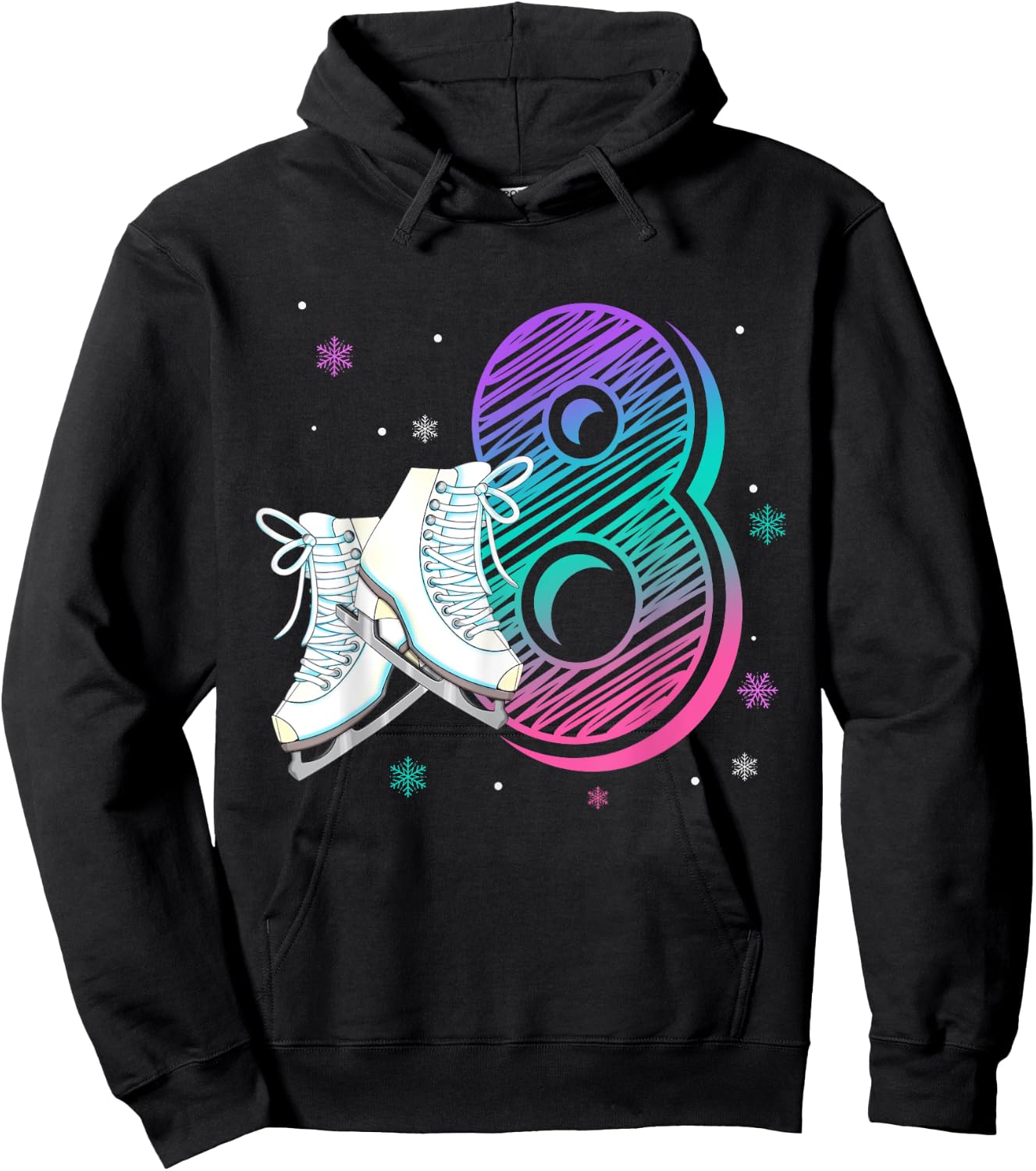 Figure Ice Skating 8 Years Old 8th Birthday Girl Theme Party Hoodie - Hoodie | Black